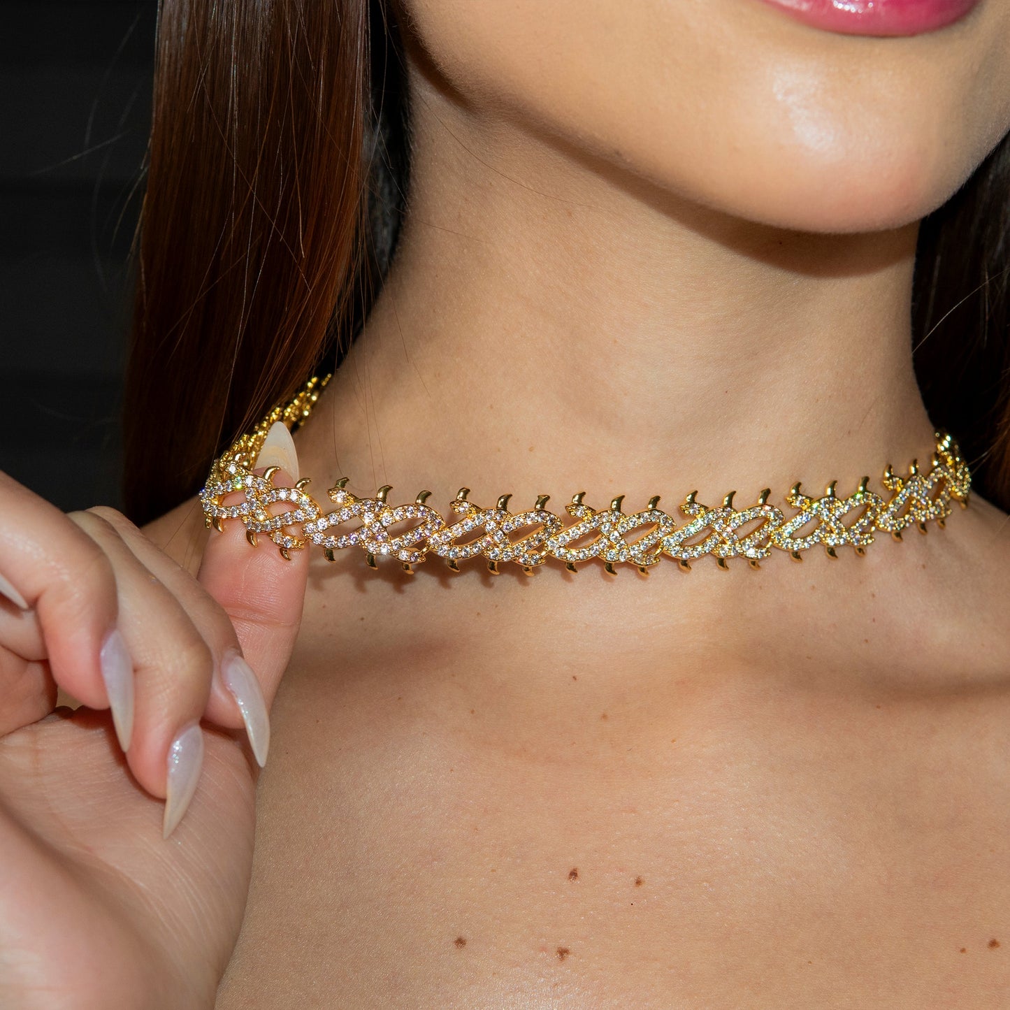Gold Jewelry - Womens 14K Gold Iced Out VVS Spike Link Chain