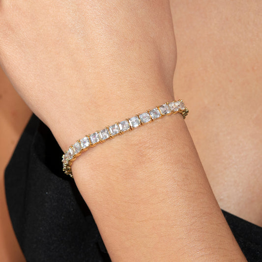 Gold Jewelry - Womens 14K Gold Asscher Cut Iced Out VVS Tennis Bracelet