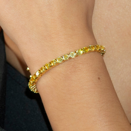 Gold Jewelry - Womens 14K Gold Yellow Iced Out VVS Canary Tennis Bracelet