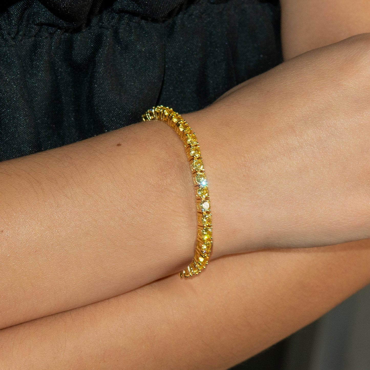 Gold Jewelry - Womens 14K Gold Yellow Iced Out VVS Canary Tennis Bracelet