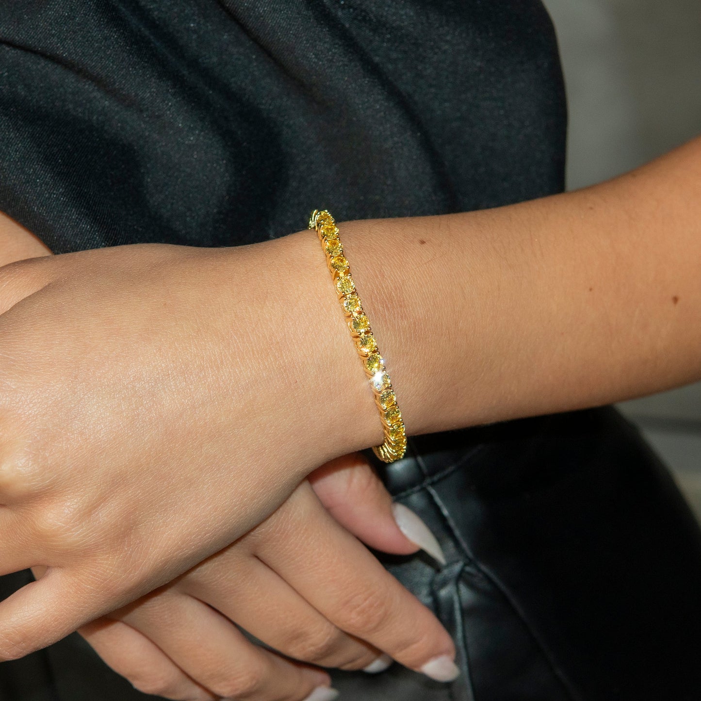 Gold Jewelry - Womens 14K Gold Yellow Iced Out VVS Canary Tennis Bracelet