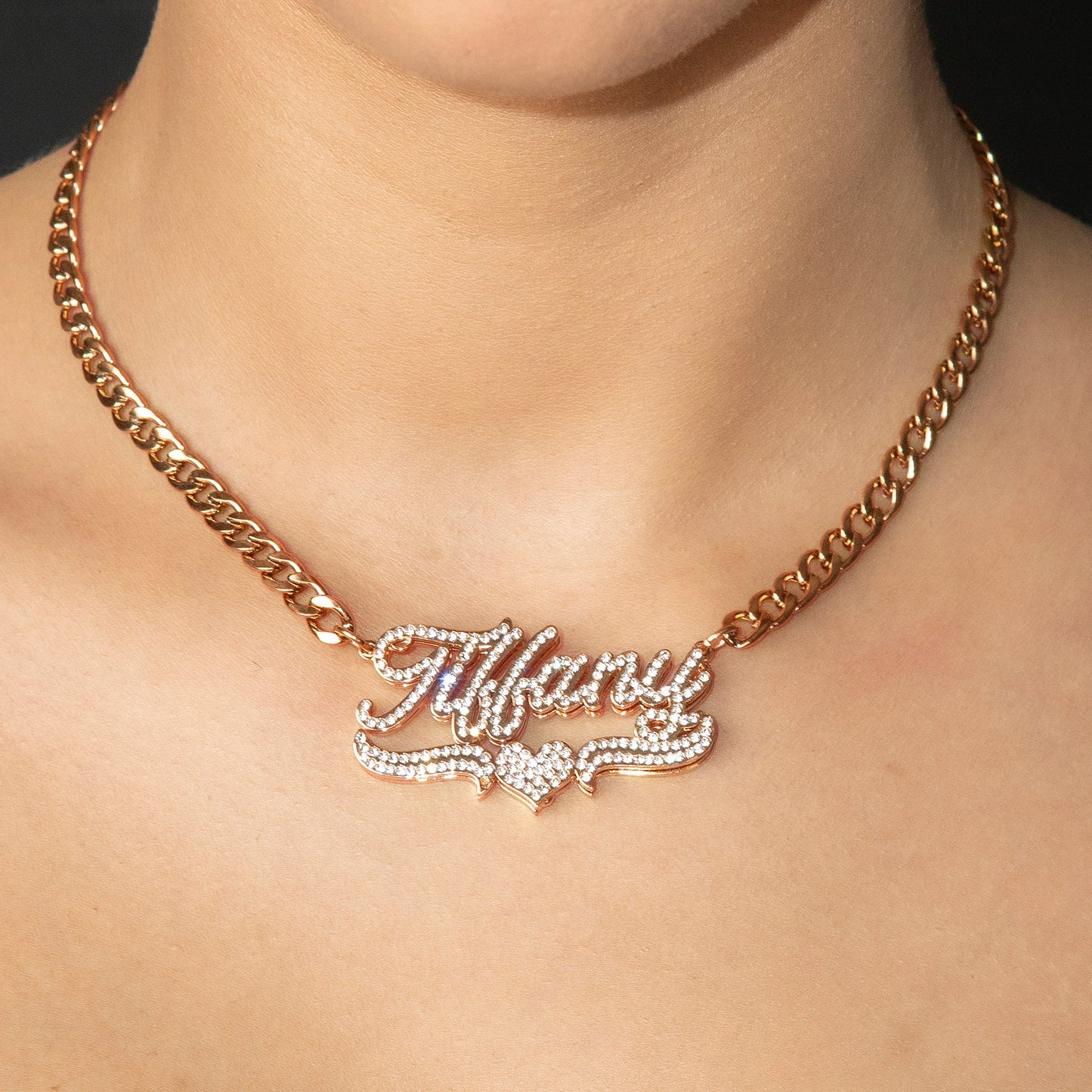 Women Jewelry - Rose Gold Iced Out VVS Name Necklace | Style # N35