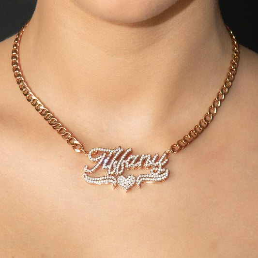Women Jewelry - Rose Gold Iced Out VVS Name Necklace | Style # N35