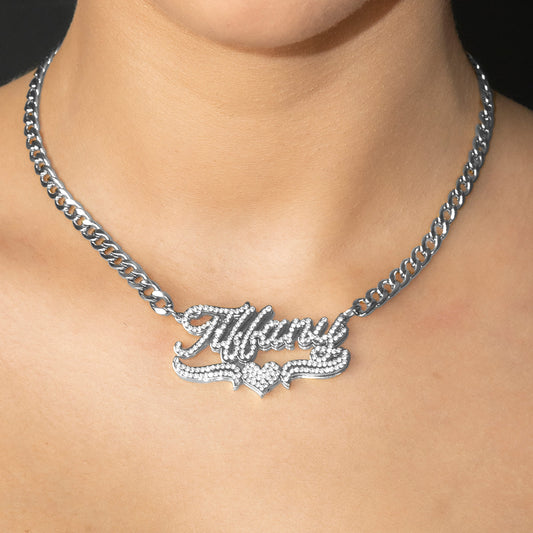 Women Jewelry - White Gold Iced Out VVS Name Necklace | Style # N35