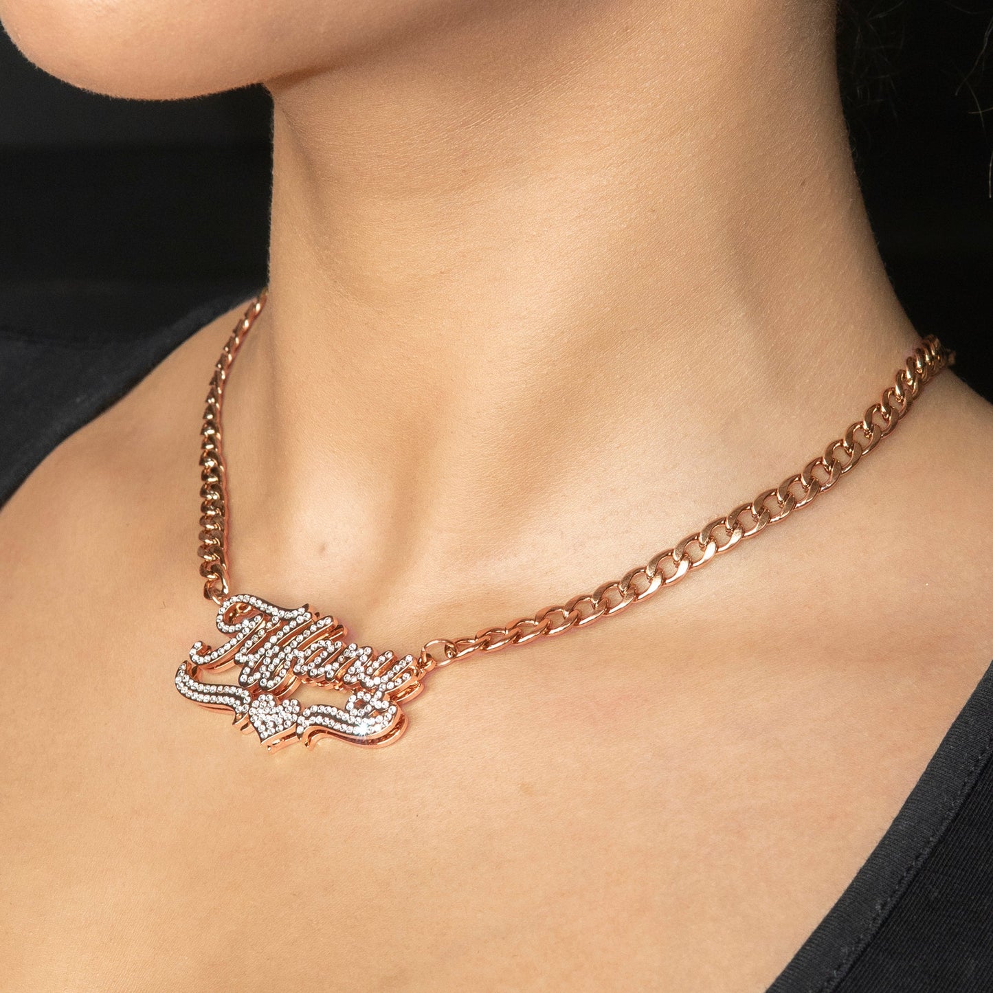 Women Jewelry - Rose Gold Iced Out VVS Name Necklace | Style # N35