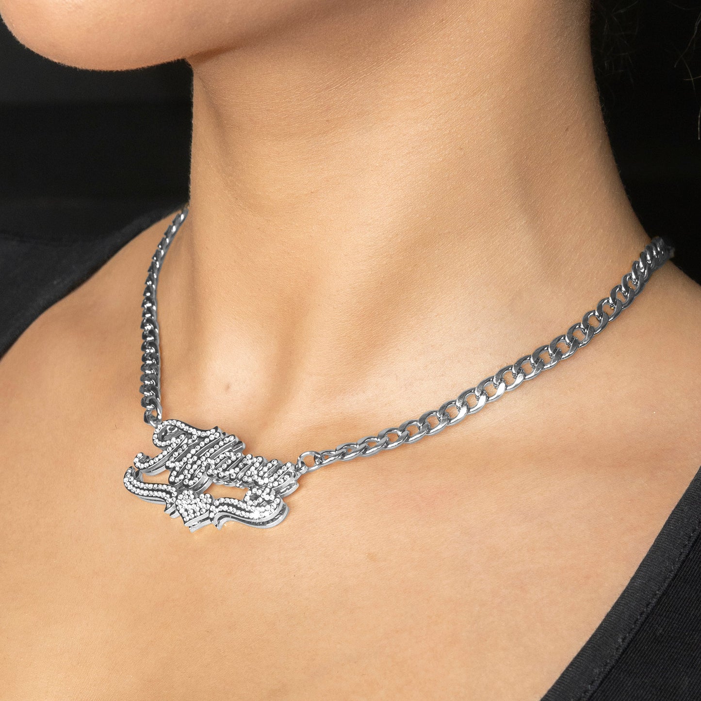 Women Jewelry - White Gold Iced Out VVS Name Necklace | Style # N35