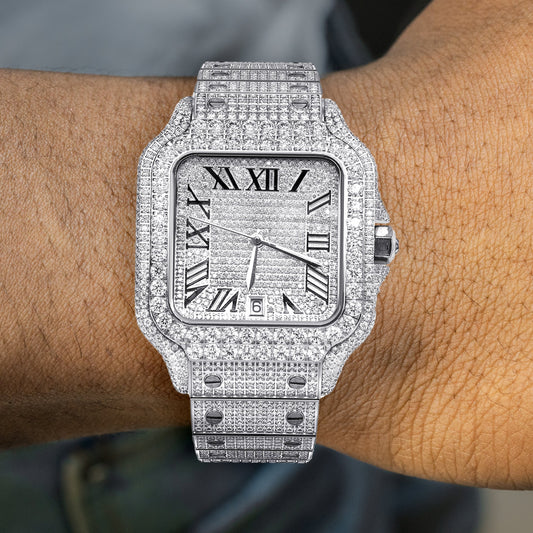 Mens Watch - Iced Out VVS Square Roman Dial Gold | Stainless Steel Bust Down Watch
