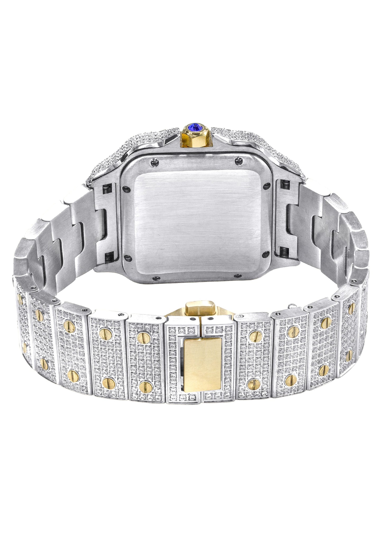Mens Watch - Iced Out VVS Two Tone Roman Dial | Gold Stainless Steel Bust Down Watch
