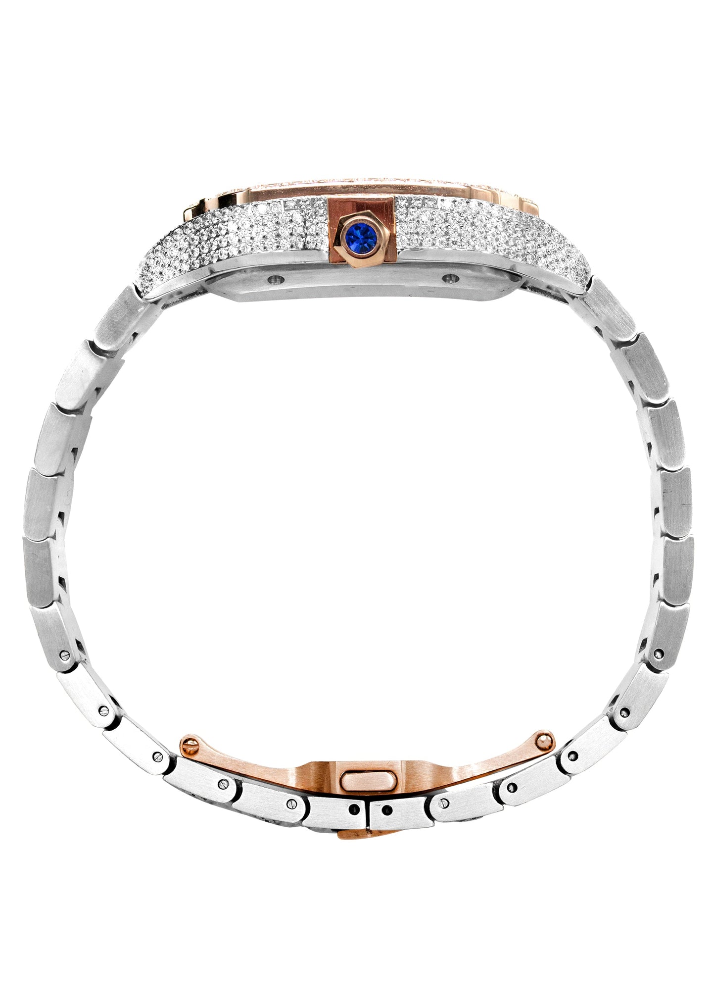 Mens Watch - Iced Out VVS Square Two Tone Roman Dial Rose Gold | Stainless Steel Bust Down Watch