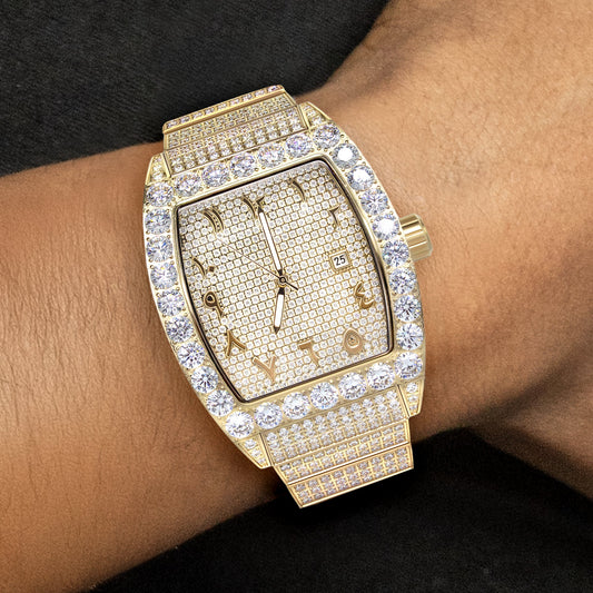 Mens Watch - Iced Out VVS Arabic Dial | Gold Stainless Steel Bust Down Watch