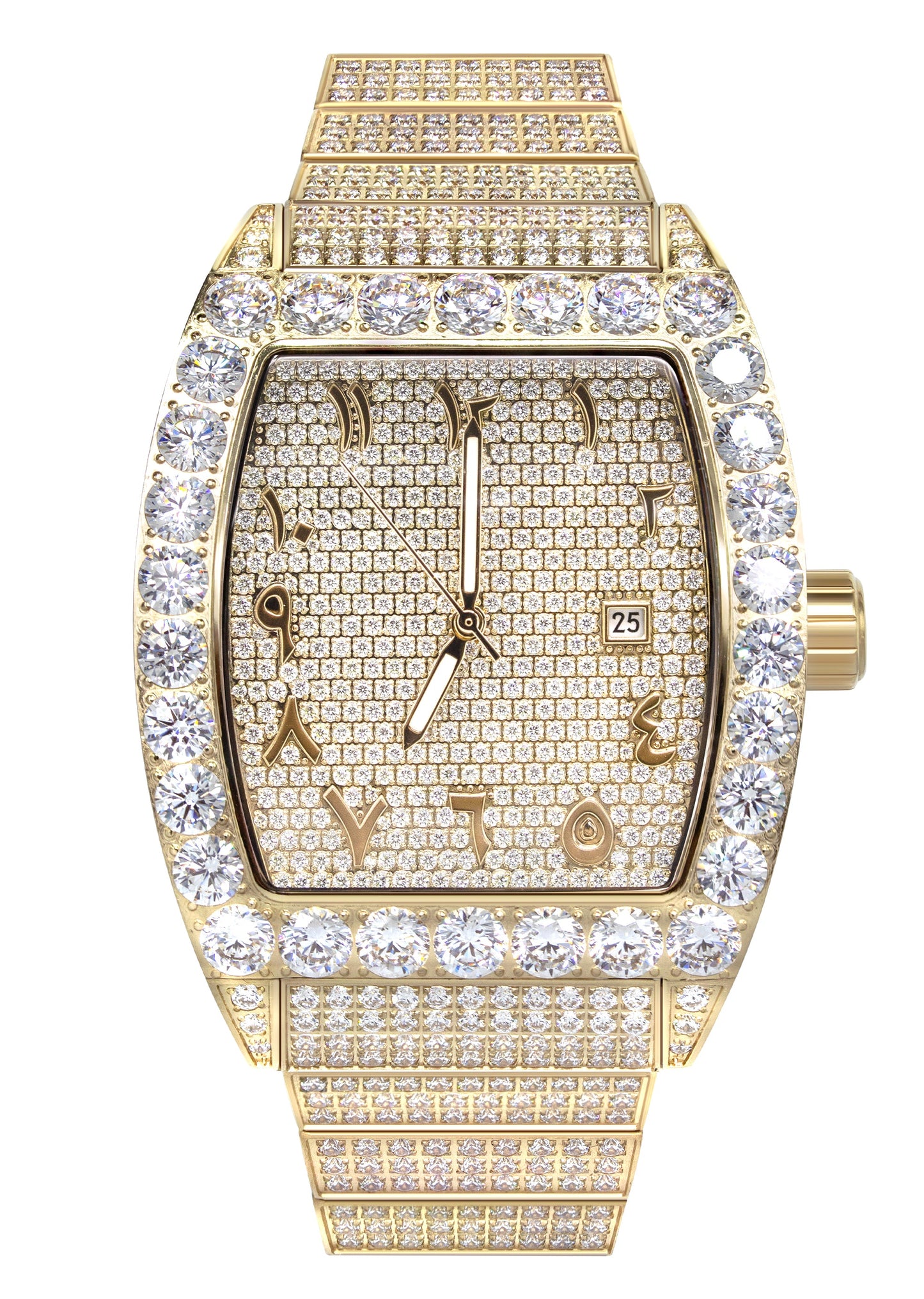 Mens Watch - Iced Out VVS Arabic Dial | Gold Stainless Steel Bust Down Watch