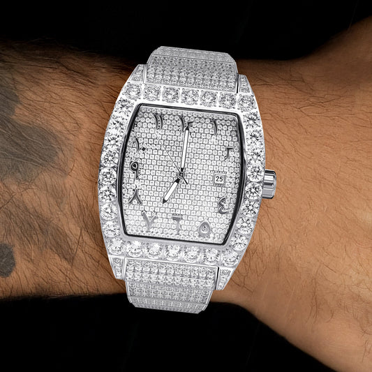 Mens Watch - Iced Out VVS Arabic Dial | Stainless Steel Bust Down Watch