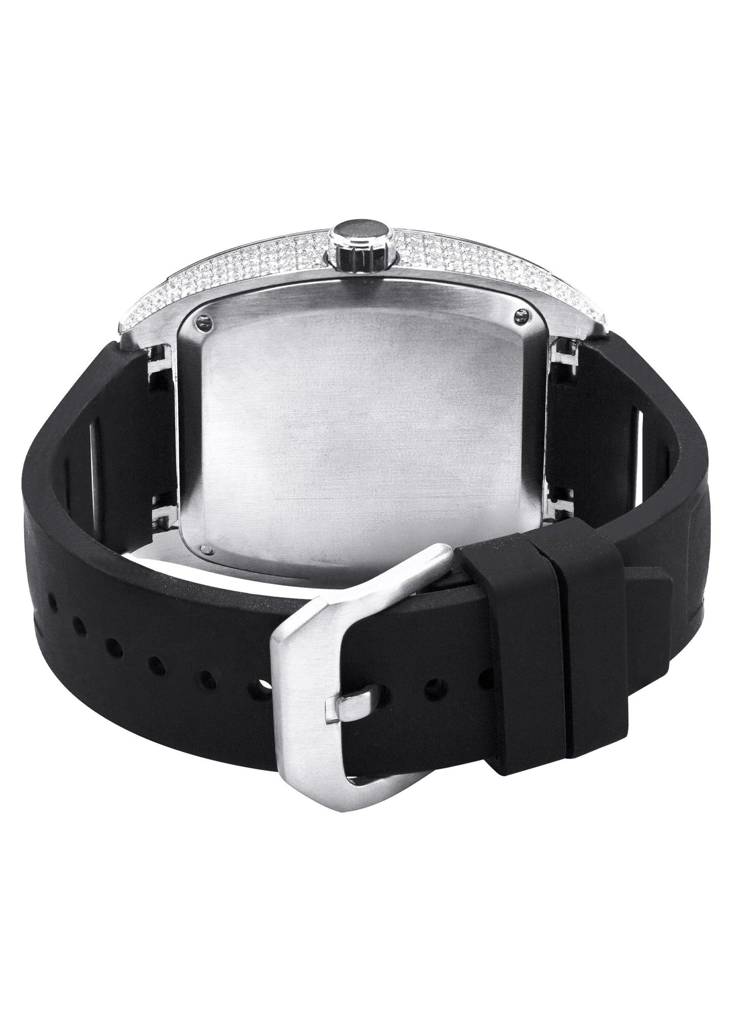 Mens Watch - Iced Out VVS Arabic Dial | Steel Bust Down Watch Rubber Band