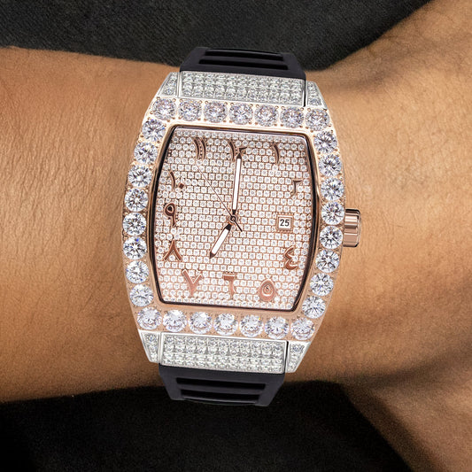 Mens Watch - Iced Out VVS Arabic Dial | Two Tone Rose Bust Down Watch