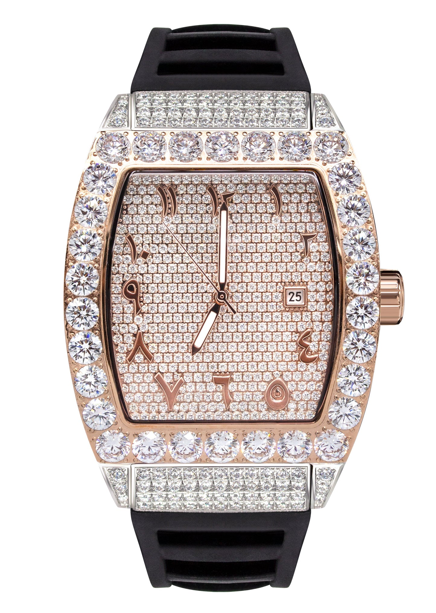 Mens Watch - Iced Out VVS Arabic Dial | Two Tone Rose Bust Down Watch