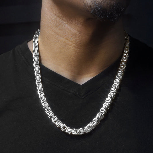 Mens Jewelry - Mens 14K White Gold Byzantine Chain & Bracelet