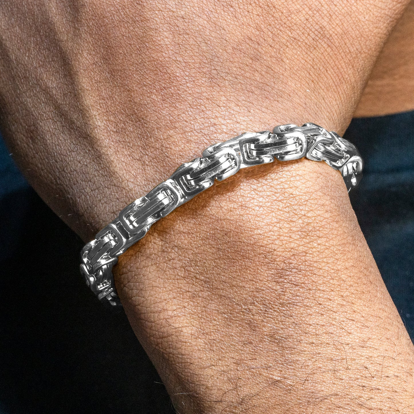 Gold Jewelry -  14K White Gold Byzantine Bracelet