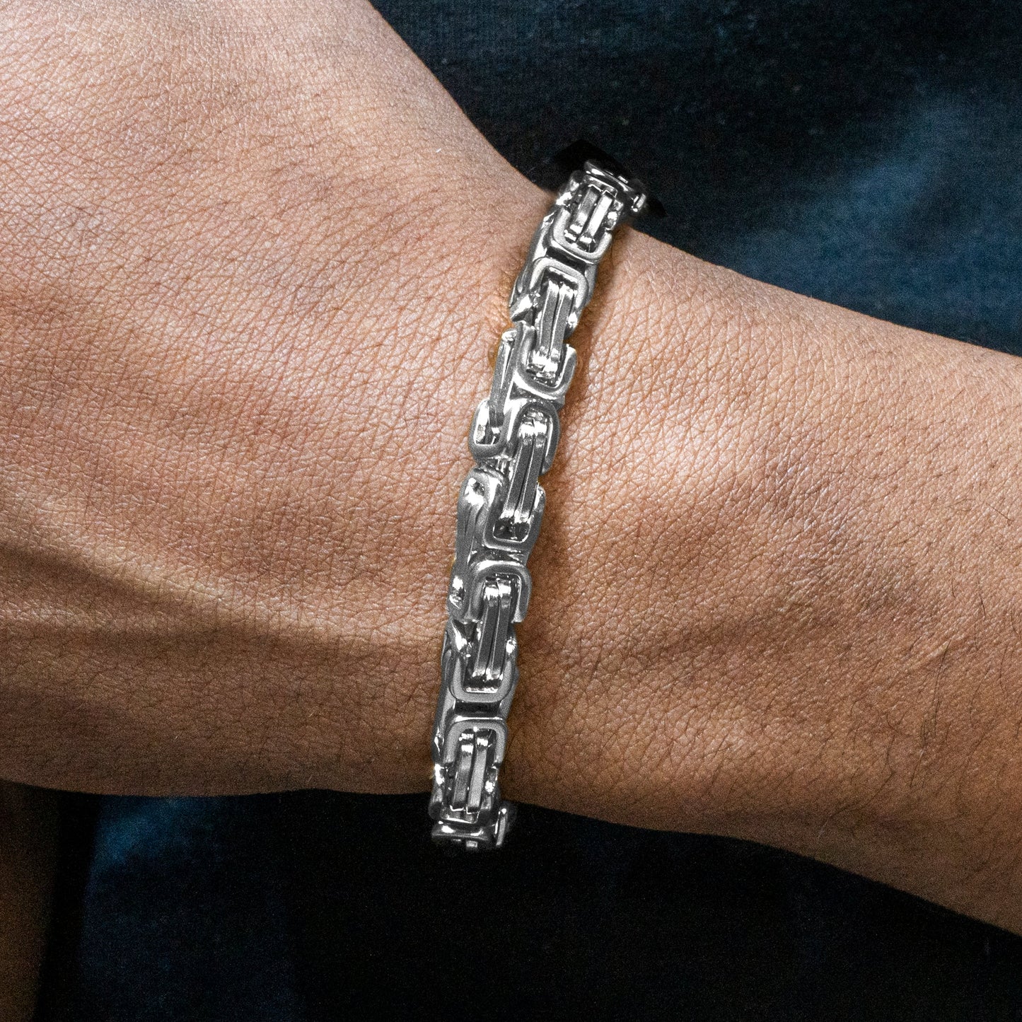 Gold Jewelry -  14K White Gold Byzantine Bracelet