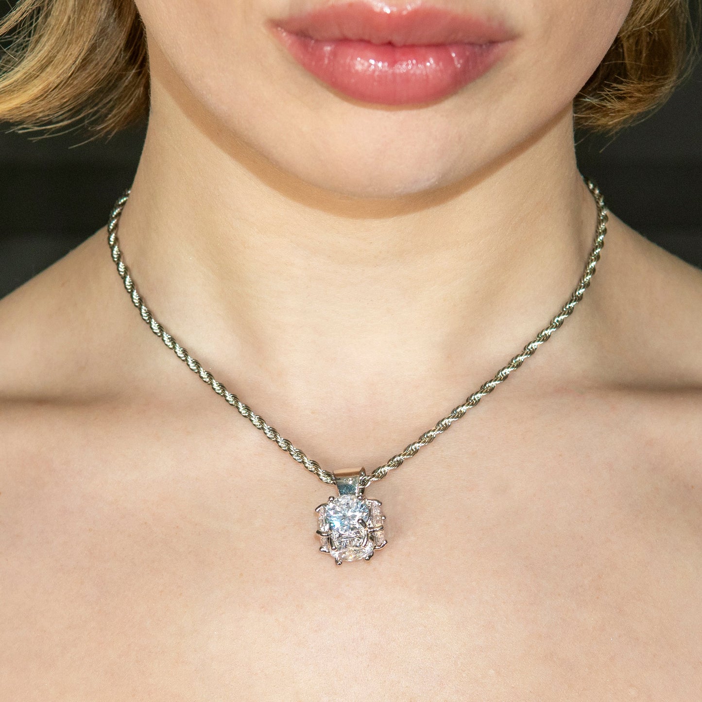 Womens Jewelry -14K White Gold Iced Out VVS Necklace | Appx. 19 Grams
