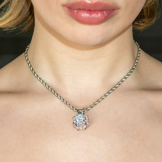 Womens Jewelry -14K White Gold Iced Out VVS Necklace | Appx. 19 Grams