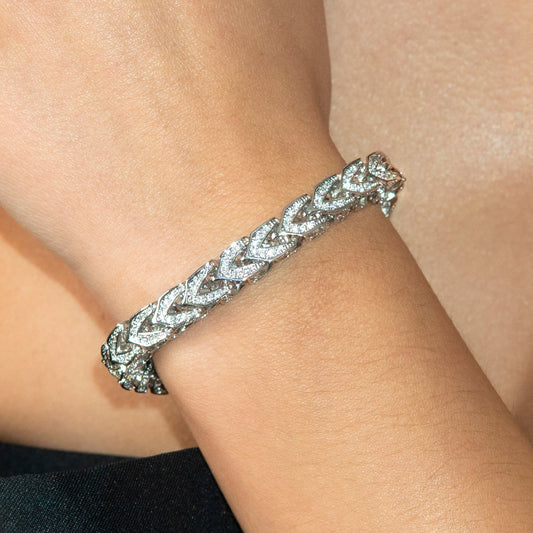 Gold Jewelry - Womens 14K White Gold Iced Out VVS Solid Franco Bracelet