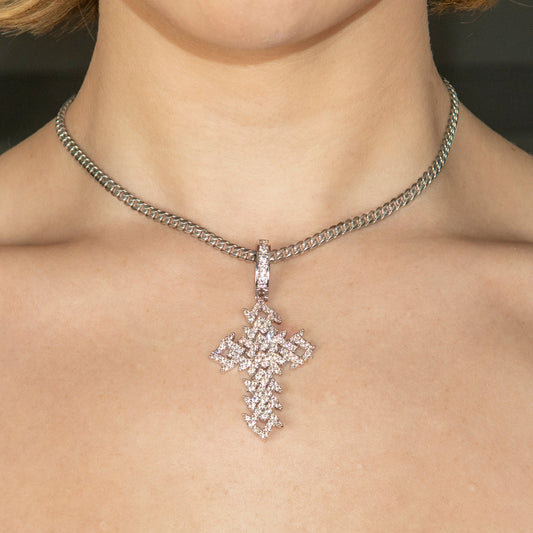 Womens Jewelry - Gold Iced Out VVS Spiked Cuban Cross Necklace | Appx. 17.4 Grams
