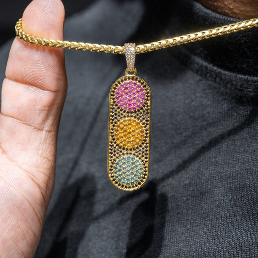 Mens Jewelry -  Gold Iced Out VVS Stop Light Necklace | Appx. 20.5 Grams