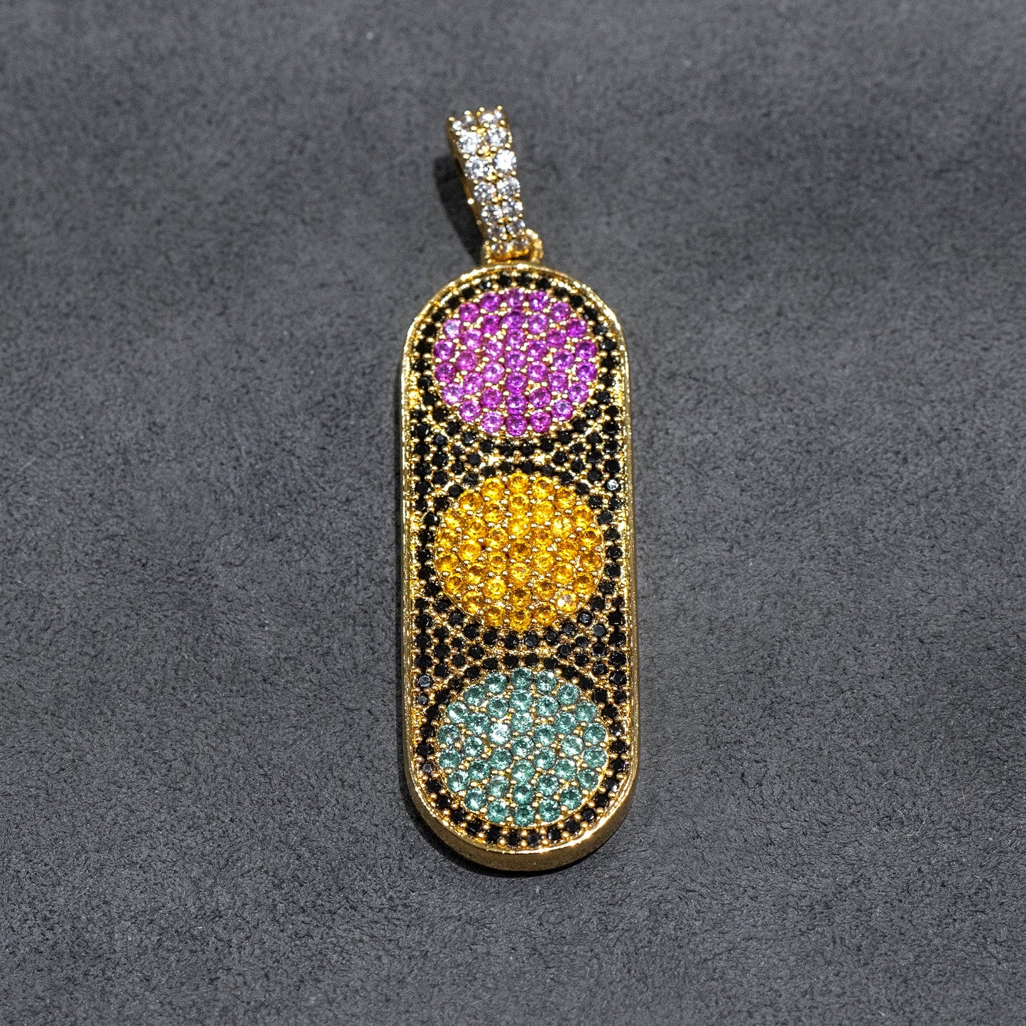 Mens Jewelry -  Gold Iced Out VVS Stop Light Necklace | Appx. 20.5 Grams