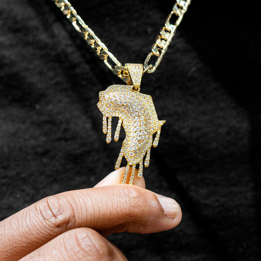 Mens Jewelry -  Gold Iced Out VVS Africa Necklace | Appx. 15.5 Grams