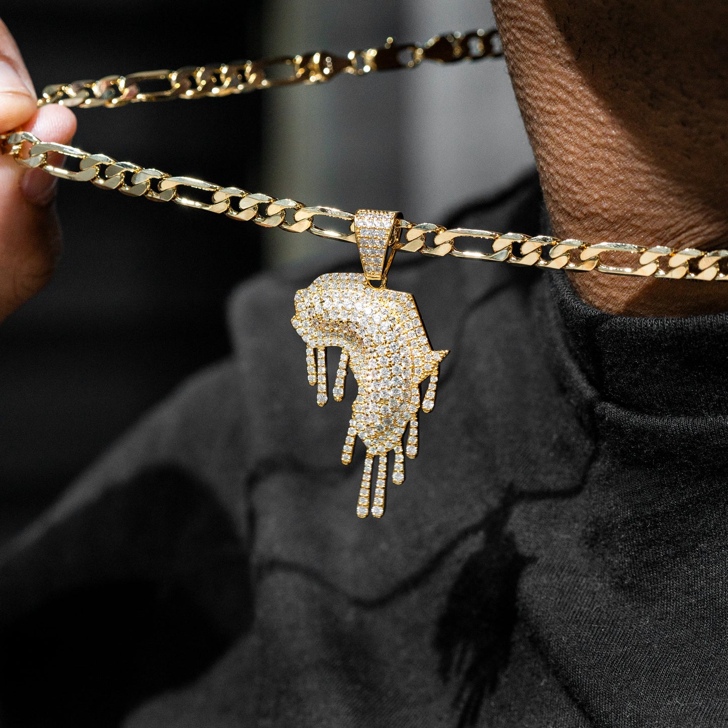 Mens Jewelry -  Gold Iced Out VVS Africa Necklace | Appx. 15.5 Grams