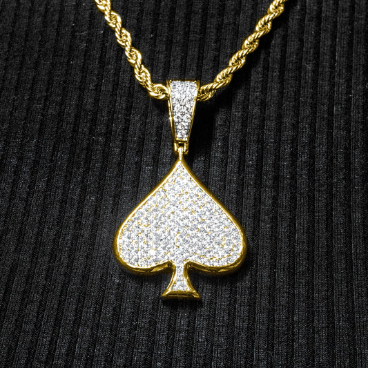 Womens 14K Gold Iced Out VVS Ace of Spades Necklace | Appx. 15.9 Grams