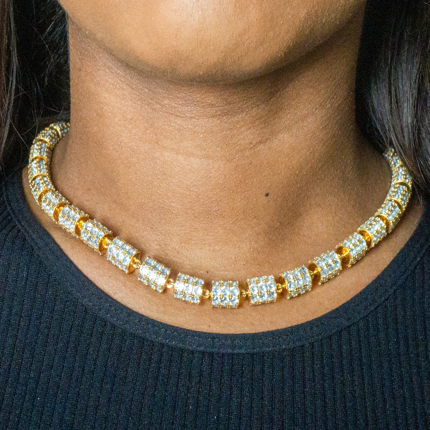 Womens Jewelry - 14K Gold Iced Out VVS Barrel Chain