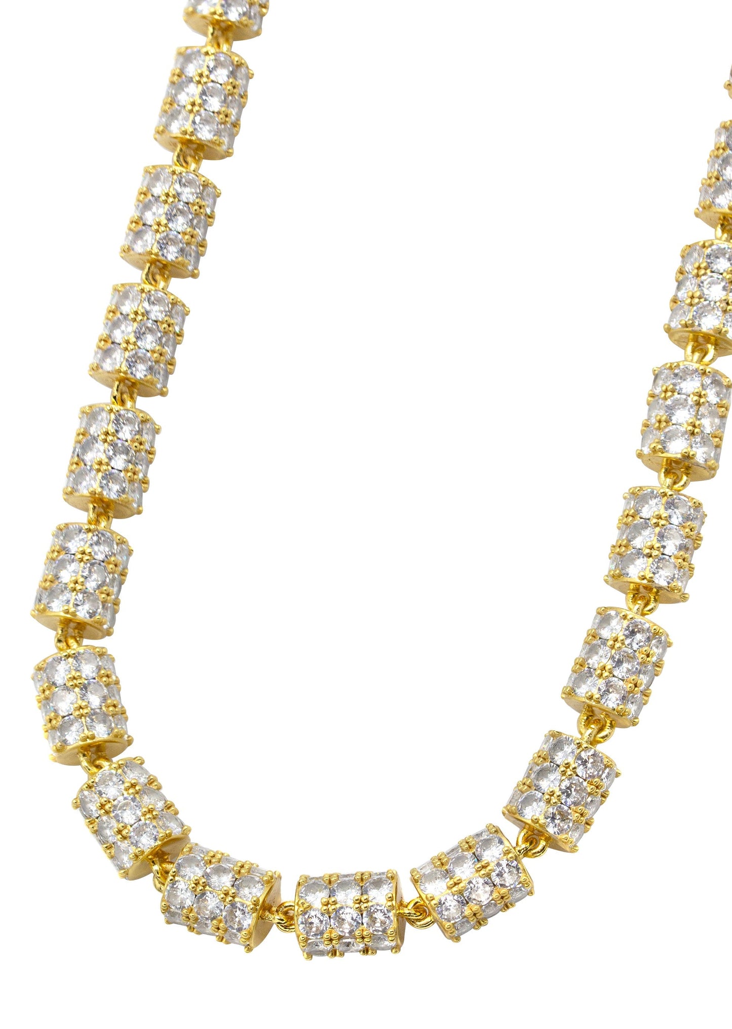 Womens Jewelry - 14K Gold Iced Out VVS Barrel Chain