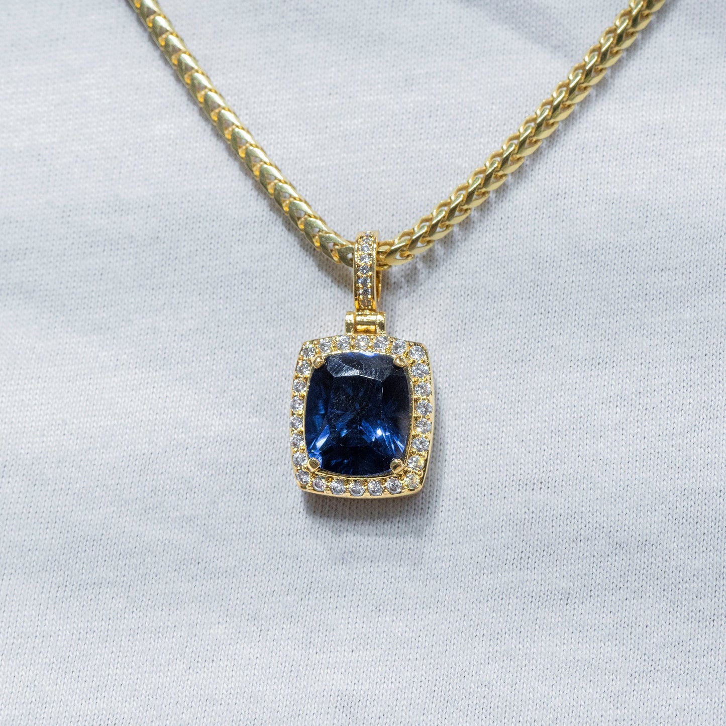 Mens Jewelry -  Gold Iced Out VVS Sapphire Necklace | Appx. 12.5 Grams