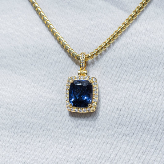 Mens Jewelry -  Gold Iced Out VVS Sapphire Necklace | Appx. 12.5 Grams