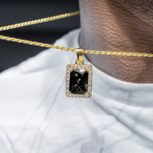Mens Jewelry -  Gold Iced Out VVS Onyx Necklace | Appx. 14.2 Grams