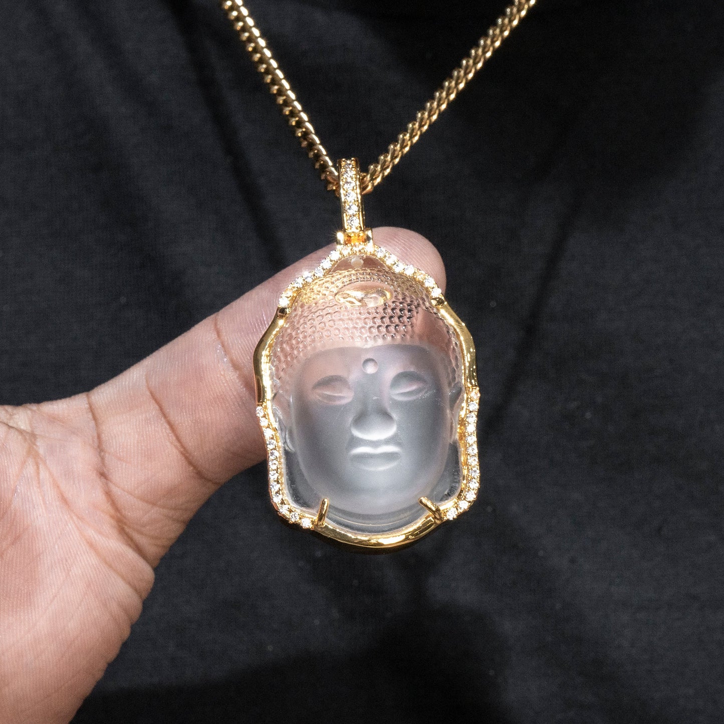 Mens Jewelry -  Gold Iced Out VVS Buddha Necklace | Appx. 38 Grams