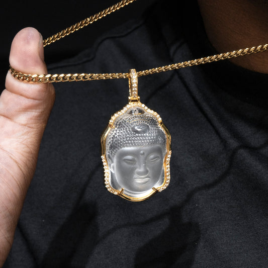 Mens Jewelry -  Gold Iced Out VVS Buddha Necklace | Appx. 38 Grams