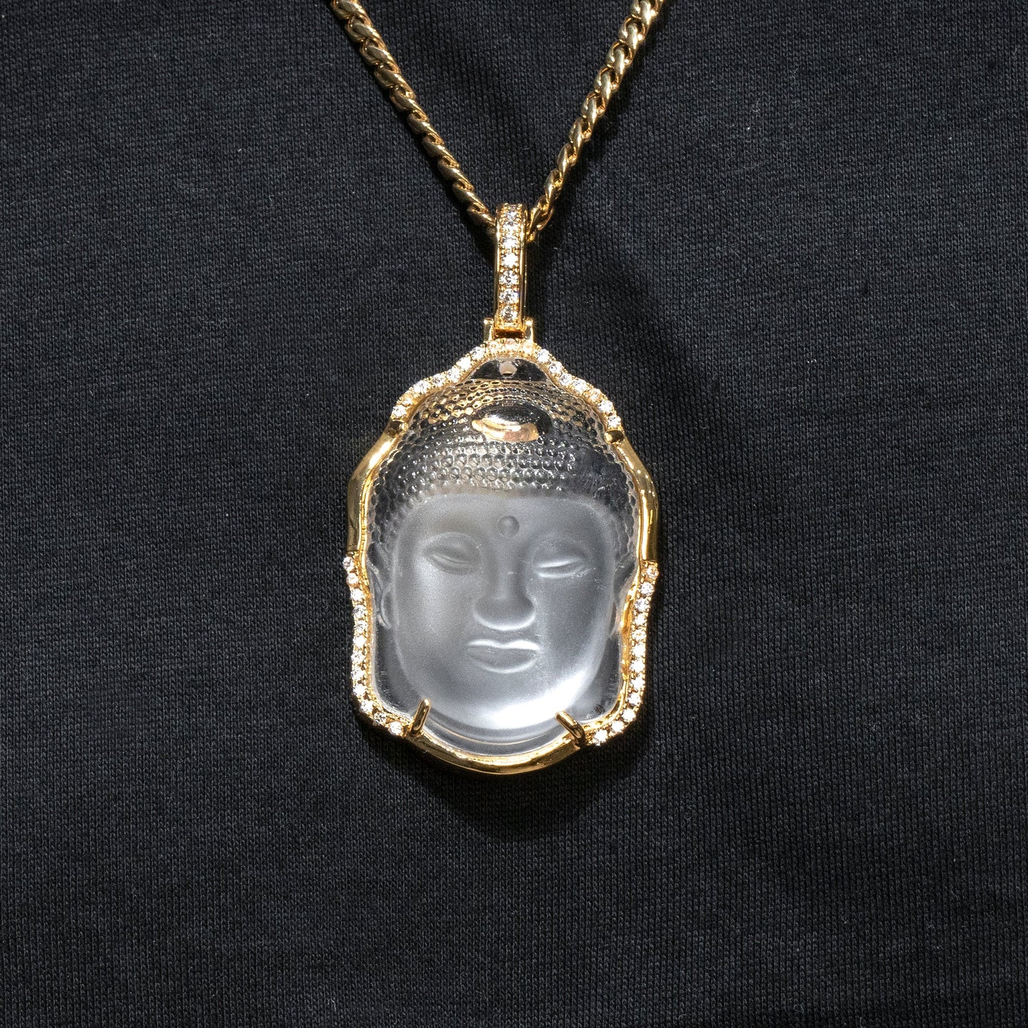 Mens Jewelry -  Gold Iced Out VVS Buddha Necklace | Appx. 38 Grams