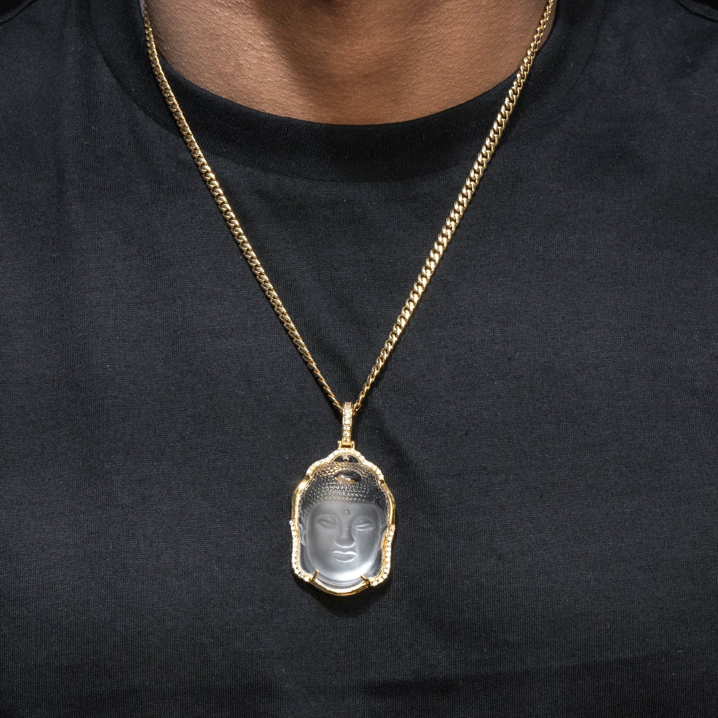 Mens Jewelry -  Gold Iced Out VVS Buddha Necklace | Appx. 38 Grams