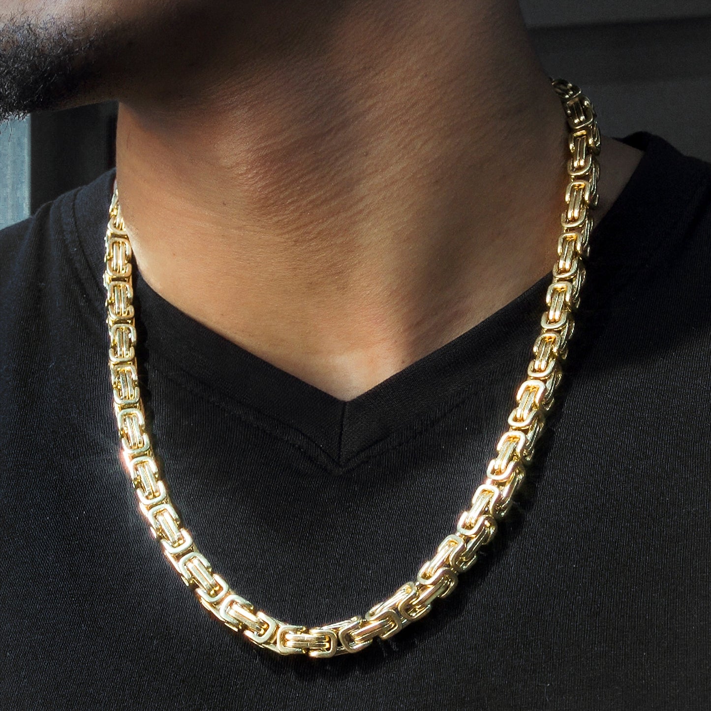 Mens Jewelry - Mens 14K Gold Byzantine Chain & Bracelet