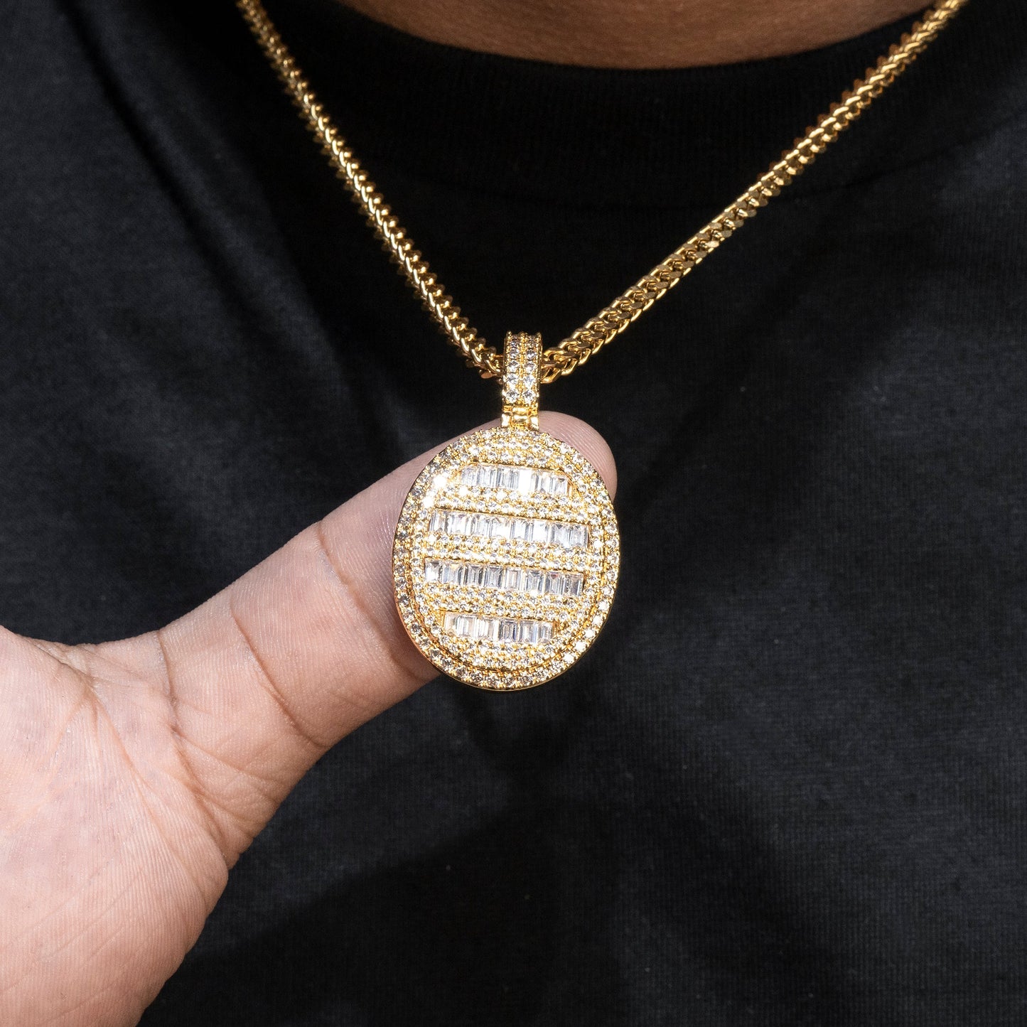 Mens Jewelry - Iced Out VVS Oval Baguette Dog Tag Pendant | 9.4 Grams