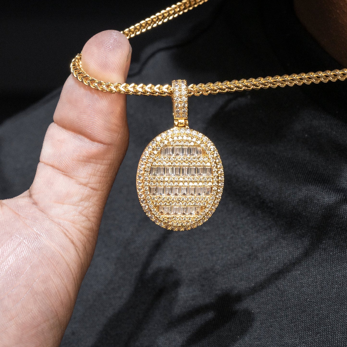 Mens Jewelry - Iced Out VVS Oval Baguette Dog Tag Pendant | 9.4 Grams