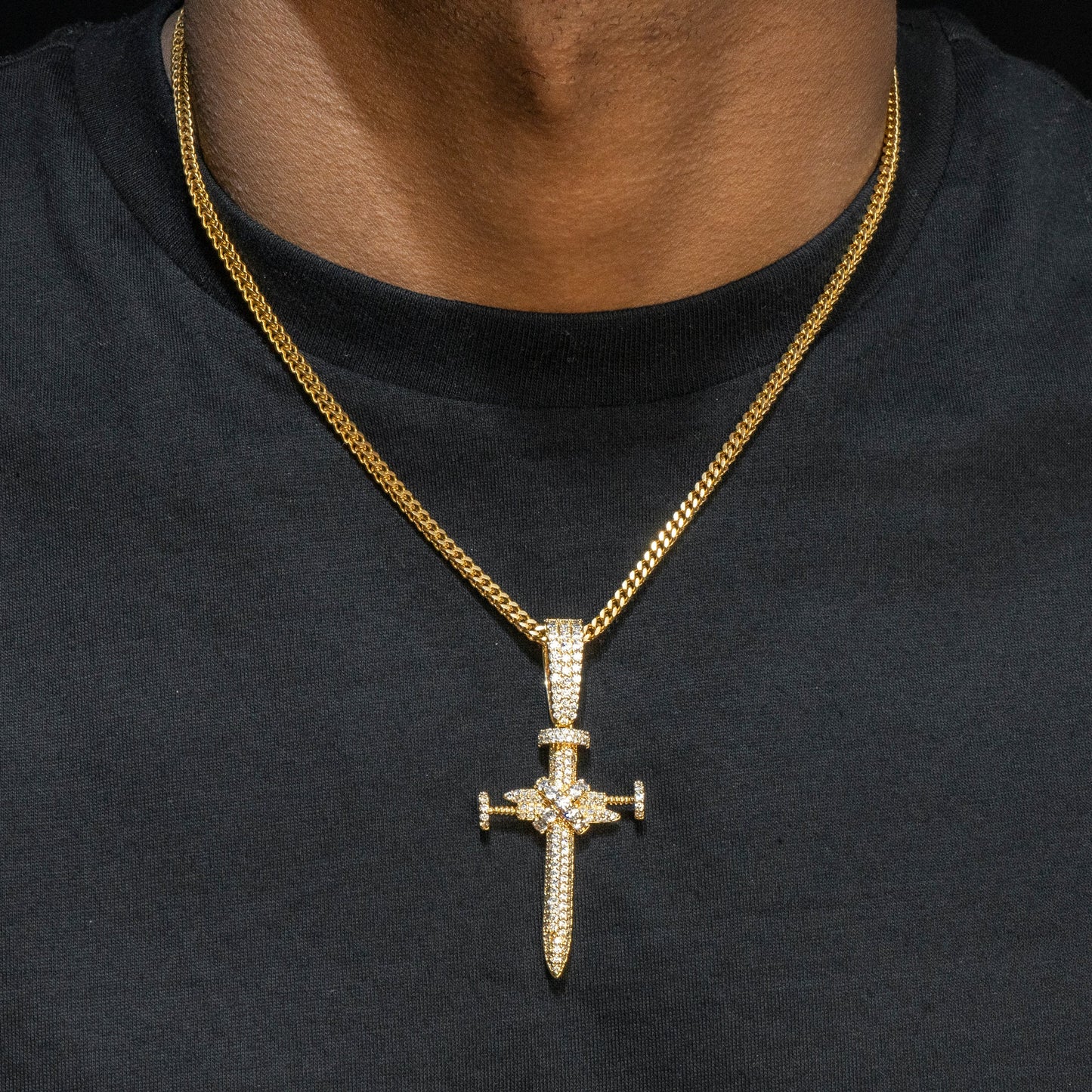 Mens Jewelry -  Gold Iced Out VVS Cross Necklace | Appx. 19 Grams