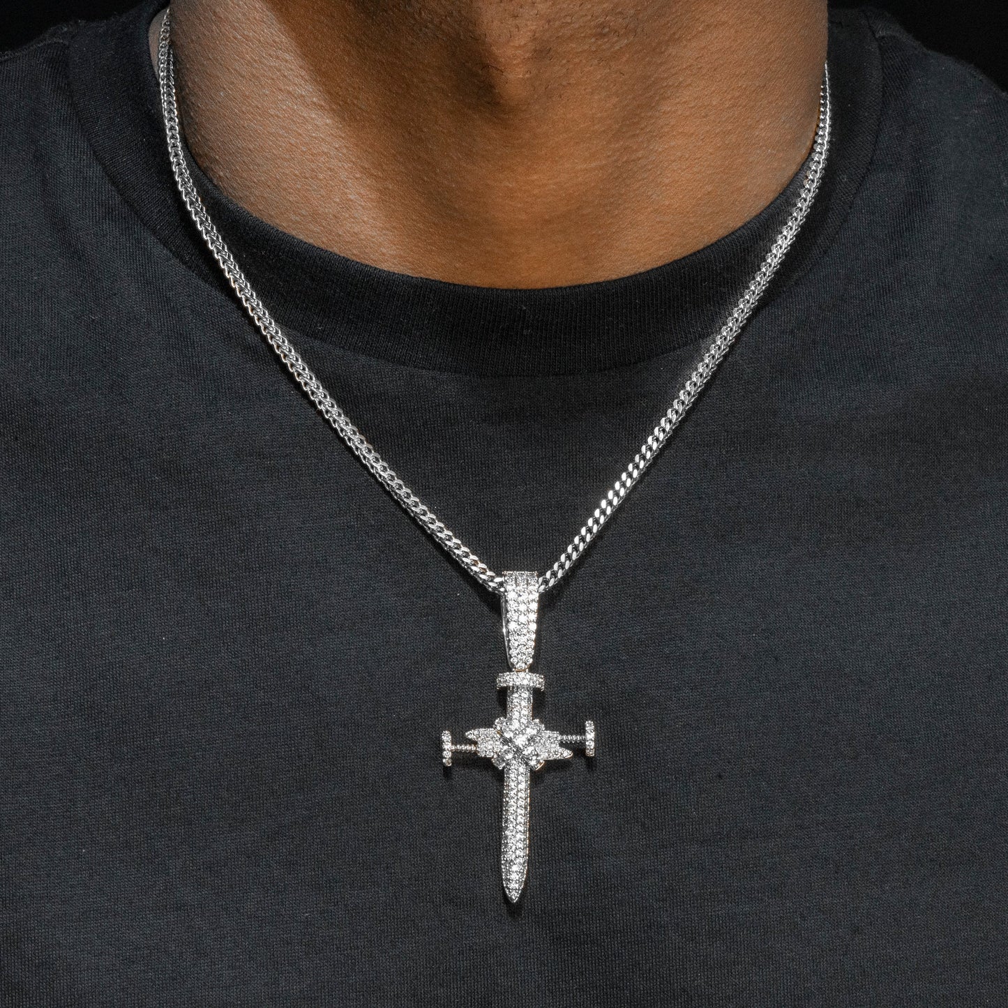 Mens Jewelry -  14K White Gold Iced Out VVS Cross Necklace | Appx. 19 Grams