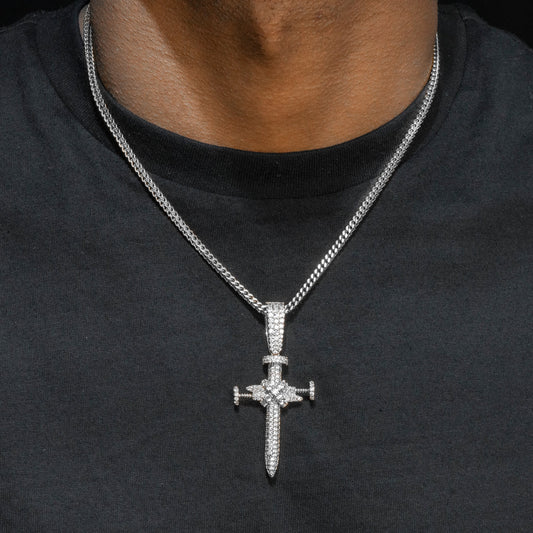 Mens Jewelry - White Gold Iced Out VVS Cross Pendant | 11 Grams