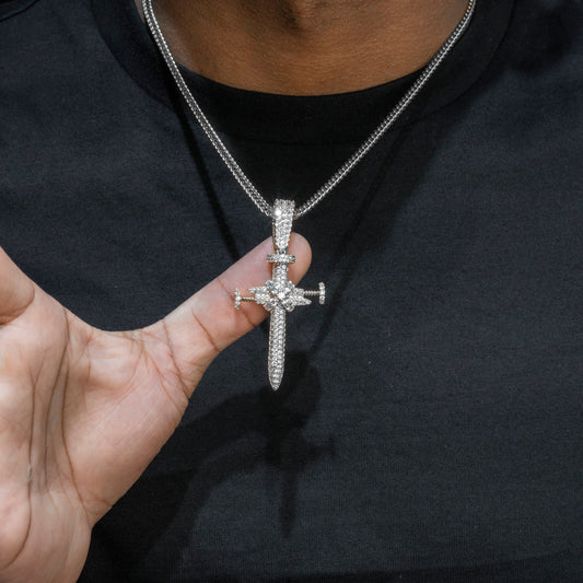 Mens Jewelry -  14K White Gold Iced Out VVS Cross Necklace | Appx. 19 Grams
