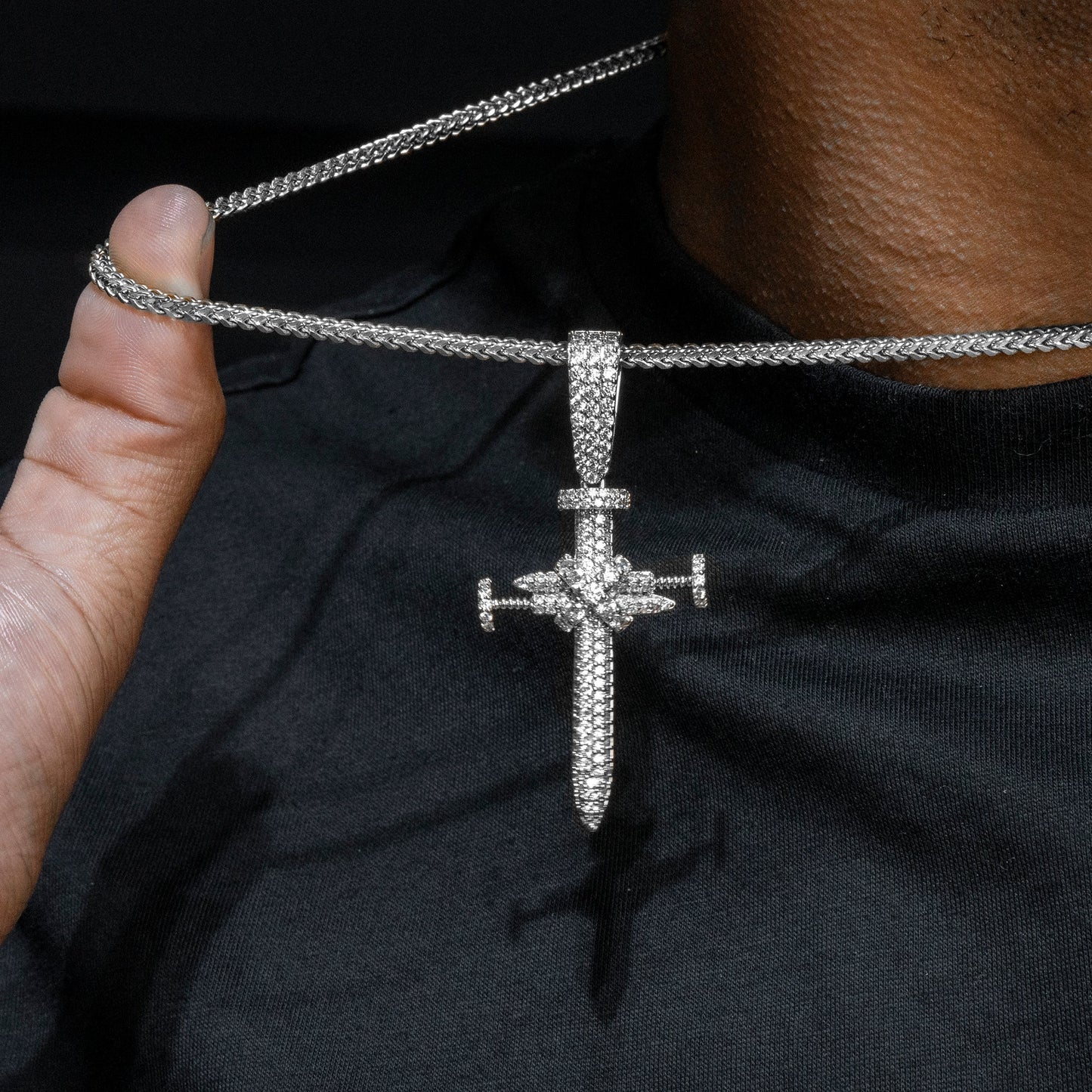 Mens Jewelry -  14K White Gold Iced Out VVS Cross Necklace | Appx. 19 Grams