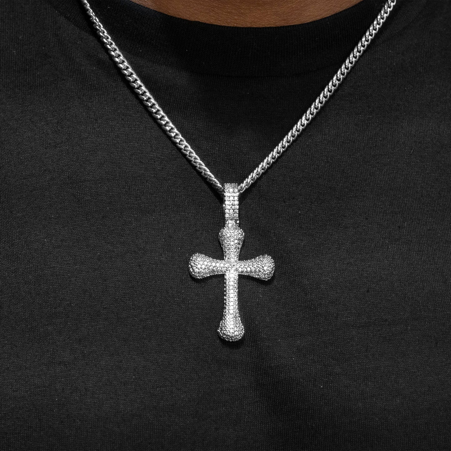 Mens Jewelry -  14K White Gold Iced Out VVS Cross Necklace | Appx. 20.4 Grams