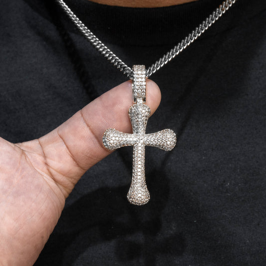 Mens Jewelry -  14K White Gold Iced Out VVS Cross Necklace | Appx. 20.4 Grams